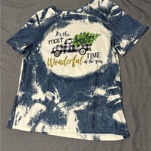 Blue Tie-Dye Shirt with Festive Print